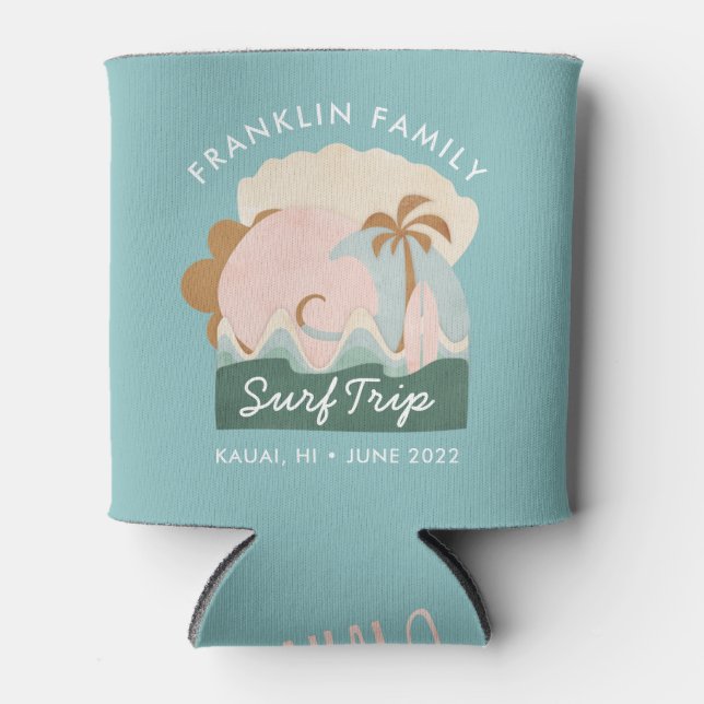 Personalised Island Family Surf Trip Bottle or Can Cooler (Front)