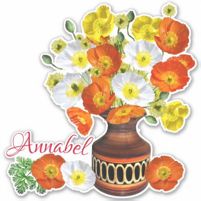 Personalised Island Poppies in Vase Sticker (Front)
