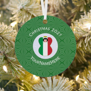 Personalised Italian Angel Christmas Flag Metal Tree Decoration