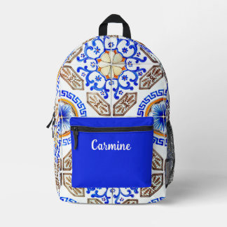 Personalised Italian Blue Mosaic Printed Backpack