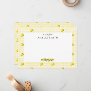 Personalised Italian Lemon Gingham Notecard