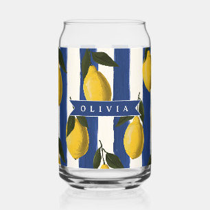 Personalised Italian Lemon Stripe Coastal Can Glass