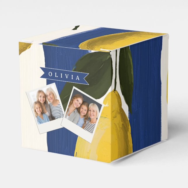 Personalised Italian Lemon Stripe Coastal  Favour Box (Front Side)