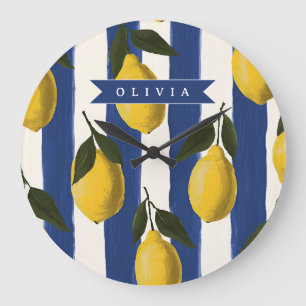 Personalised Italian Lemon Stripe Coastal  Large Clock