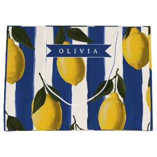 Personalised Italian Lemon Stripe Coastal  Large Gift Bag