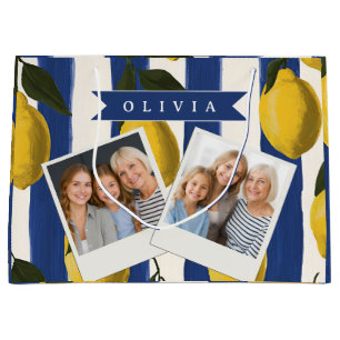 Personalised Italian Lemon Stripe Coastal  Large Gift Bag