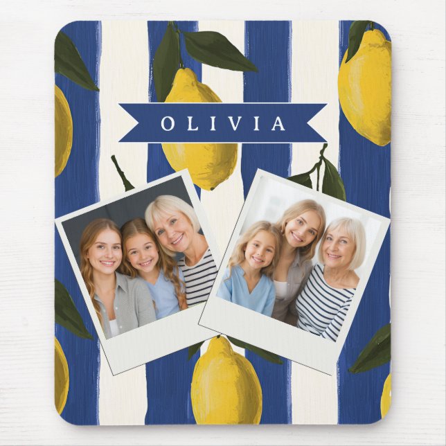 Personalised Italian Lemon Stripe Coastal  Mouse Mat (Front)