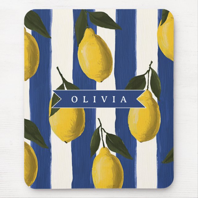 Personalised Italian Lemon Stripe Coastal  Mouse Mat (Front)