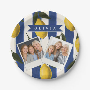 Personalised Italian Lemon Stripe Coastal Paper Plate