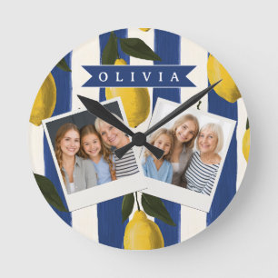 Personalised Italian Lemon Stripe Coastal  Round Clock