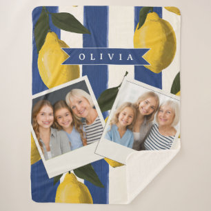 Personalised Italian Lemon Stripe Coastal  Sherpa Blanket