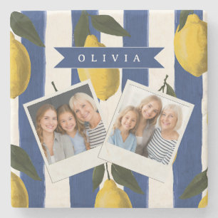 Personalised Italian Lemon Stripe Coastal Stone Coaster