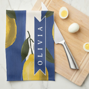 Personalised Italian Lemon Stripe Coastal Tea Towel