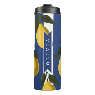 Personalised Italian Lemon Stripe Coastal Thermal Tumbler