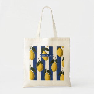 Personalised Italian Lemon Stripe Coastal  Tote Bag