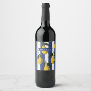 Personalised Italian Lemon Stripe Coastal  Wine Label