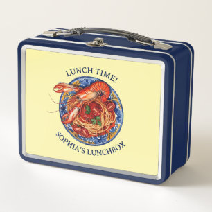 Personalised Italian Pasta, Light Blue Maiolica Metal Lunch Box