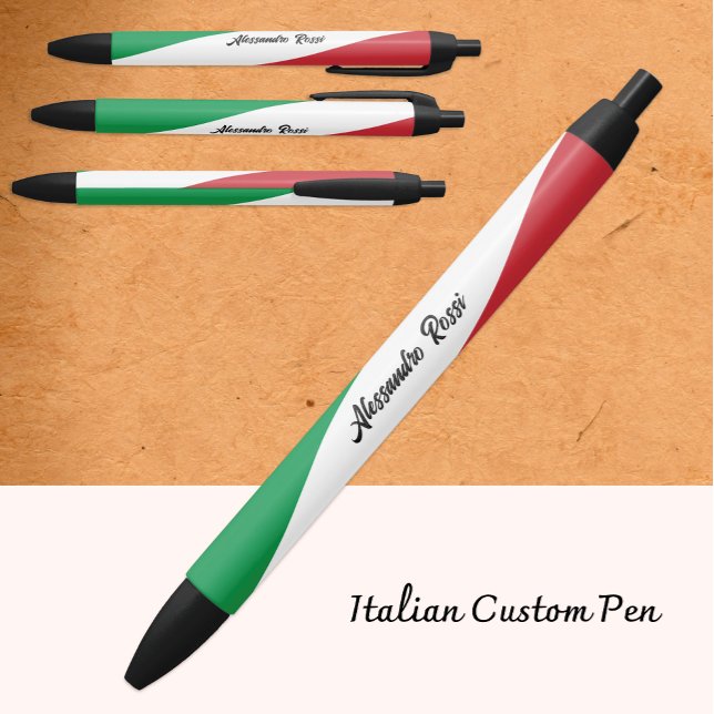 Personalised Italian Pen, Italian Flag, Italy Black Ink Pen (Creator Uploaded)