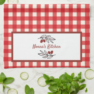 Personalised Italian Red Gingham Cooking Tea Towel