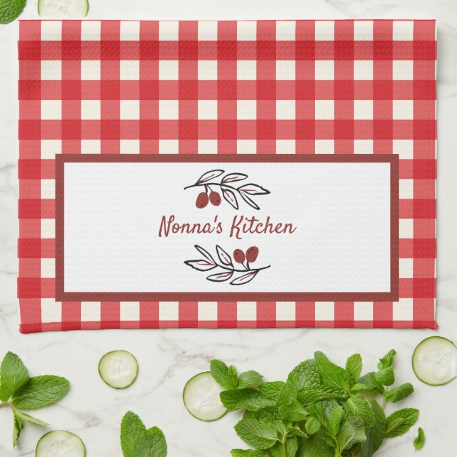 Personalised Italian Red Gingham Cooking  Tea Towel (Folded)
