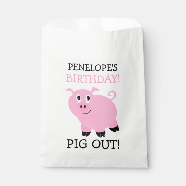 Personalised It's A Party Pig Out Birthday Party Favour Bags (Front)
