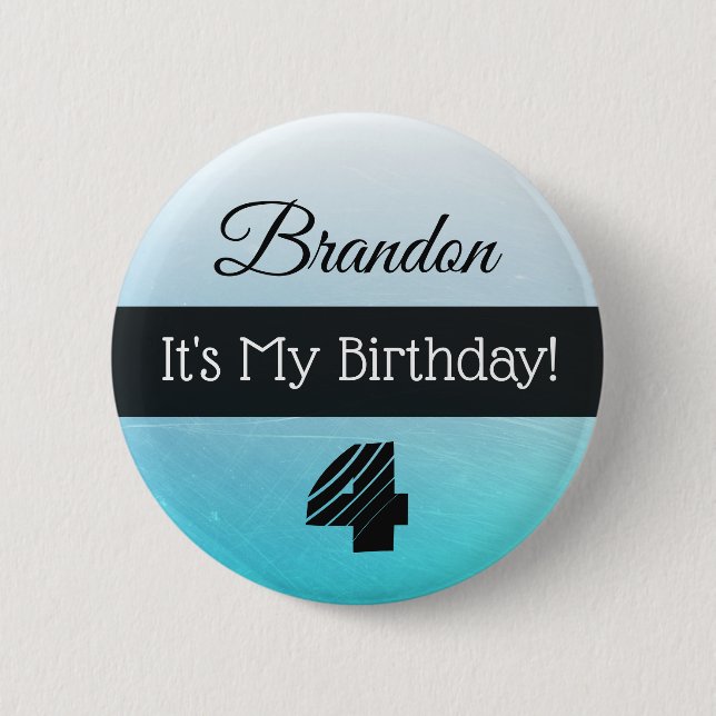 Personalised Its My Birthday Blue Boy's Button (Front)