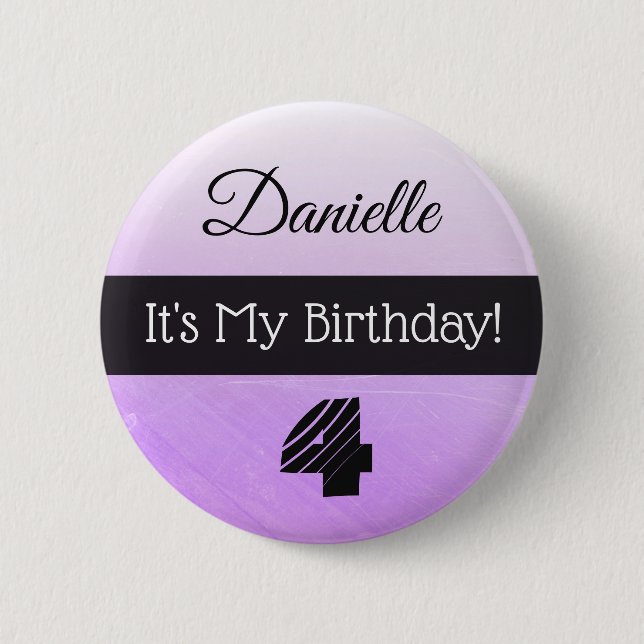 Personalised Its My Birthday Purple Girl's Button (Front)