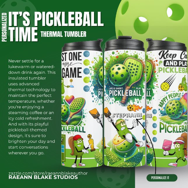 Personalised "It's Pickleball Time" Thermal Tumbler (Creator Uploaded)