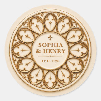 Personalised Ivory and Gold Gothic Wedding Classic Round Sticker