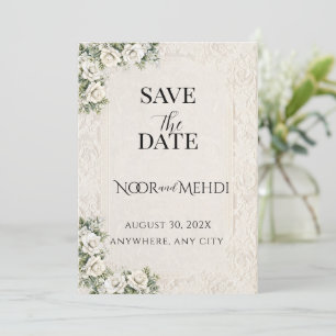 Personalised Ivory Blossom Islamic Wedding Save The Date
