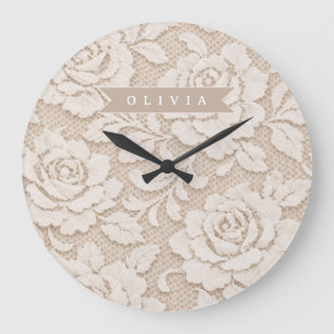Personalised Ivory Lace Bridal Elegant Vintage Large Clock