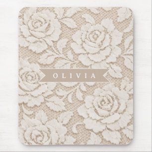Personalised Ivory Lace Bridal Elegant Vintage Mouse Mat