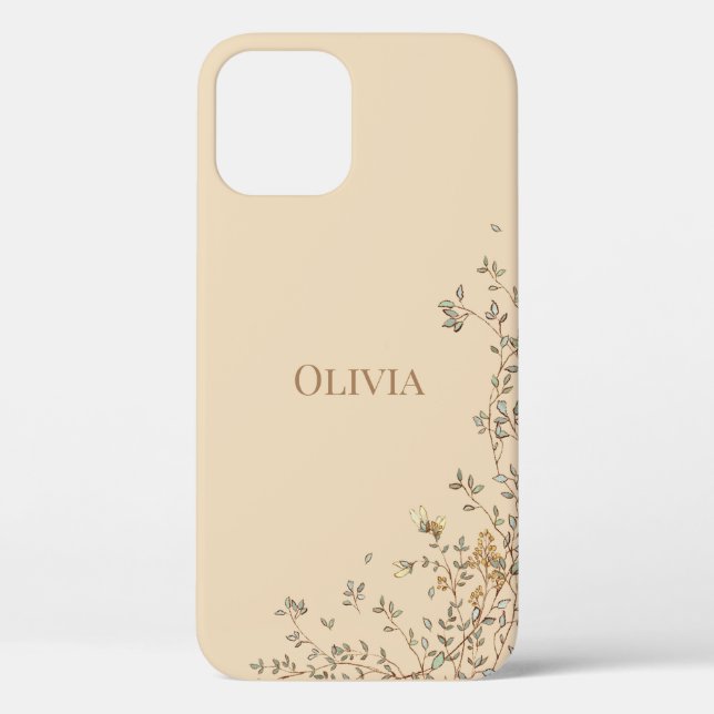 Personalised Ivory Modern Simple Greenery Case-Mate iPhone Case (Back)