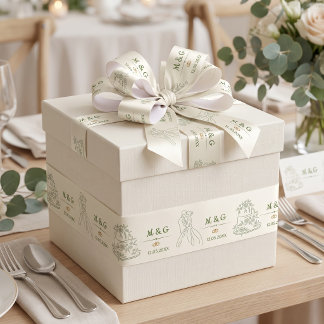 Personalised Ivory Sage Green Wedding Monogram Satin Ribbon