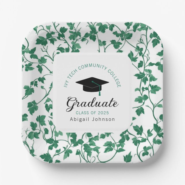 Personalised Ivy Botanical Graduation Paper Plate (Front)