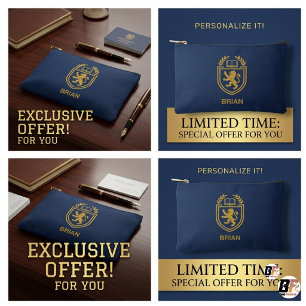 Personalised Ivy League Crest Navy Blue Tech Accessory Pouch