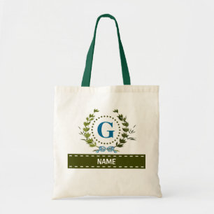 Personalised Ivy Wreath Wedding Date Monogram G Tote Bag