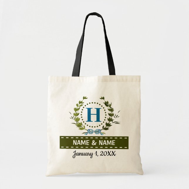 Personalised Ivy Wreath Wedding Date Monogram H Tote Bag (Front)