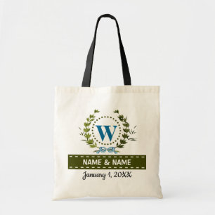 Personalised Ivy Wreath Wedding Date Monogram W Tote Bag