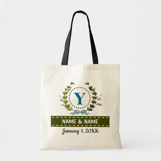 Personalised Ivy Wreath Wedding Date Monogram Y Tote Bag (Front)