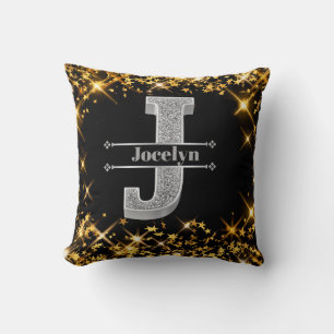 Personalised J Initial Silver Monogram Your Name Cushion
