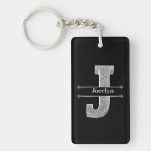 Personalised J Initial Silver Monogram Your Name   Key Ring