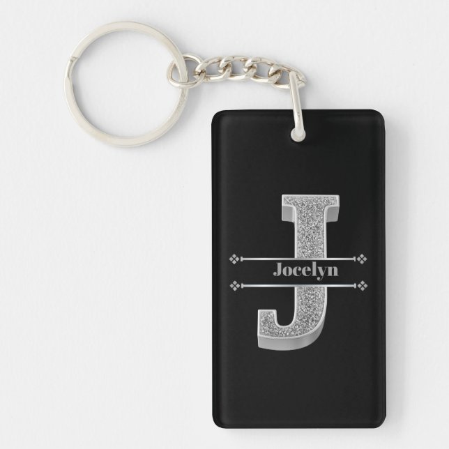 Personalised J Initial Silver Monogram Your Name   Key Ring (Front)