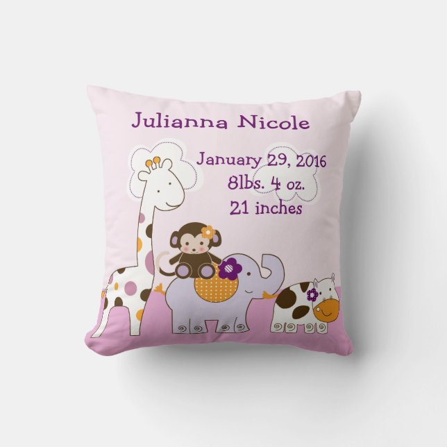 Personalised Jacana Girl Animals Pillow Keepsake (Front)