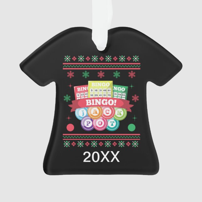 Personalised Jackpot Bingo Cards Ugly Xmas Sweater Ornament (Front)