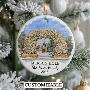 Personalised Jackson Hole Mountain Resort, Wyoming Ceramic Tree Decoration