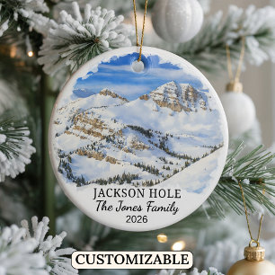 Personalised Jackson Hole Mountain Resort, Wyoming Ceramic Tree Decoration