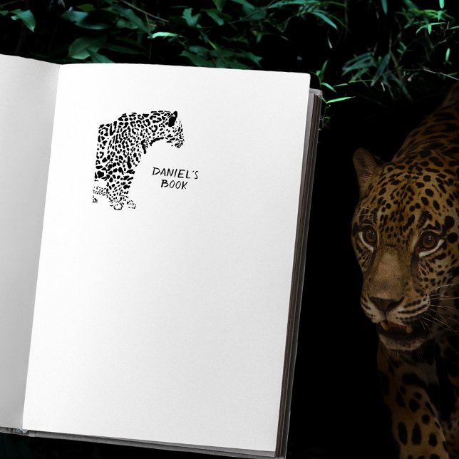 Personalised Jaguar Bookplate Self-inking Stamp (For book lovers who live on the wild side)