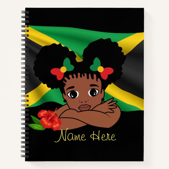 Personalised Jamaican Flag Girl Spiral Notebook (Front)