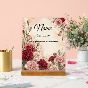 Personalised January Birth Flower Carnation Acrylic Sign